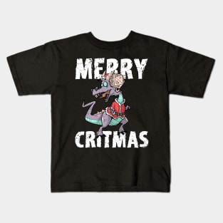 Critical Hit D20 Dice RPG Meme PnP Dragon Merry Critmas Gift Kids T-Shirt